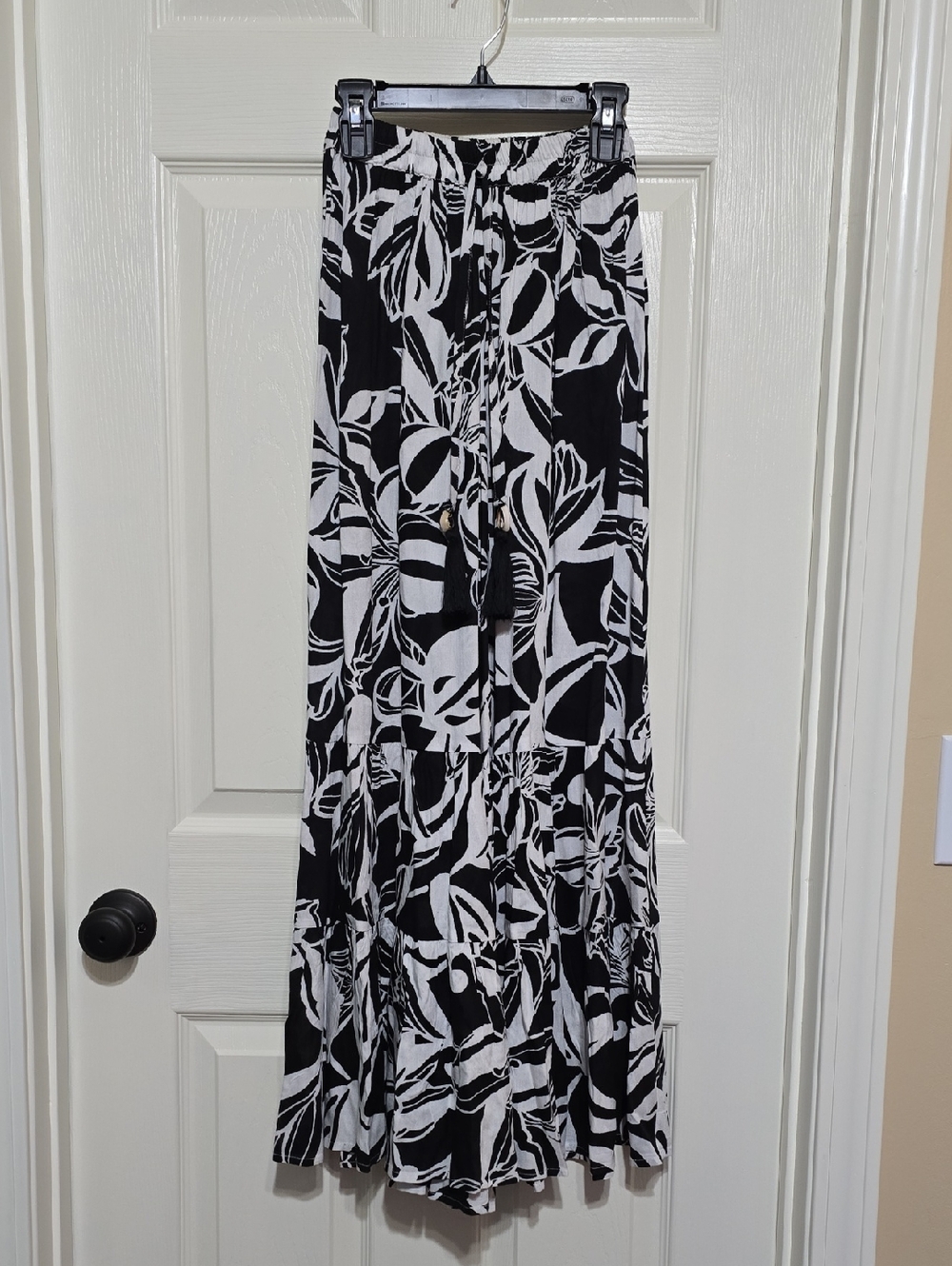 Black & White Floral Bell Bottom Pants Or Cover Up
